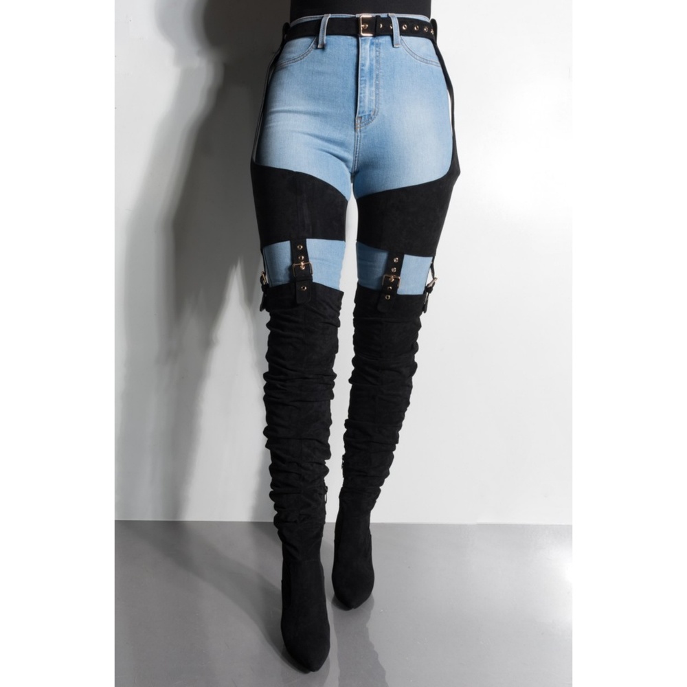 Last Siz 8.5 🔥Harness Belted Suede Over Knee Boot - Picture 6 of 8